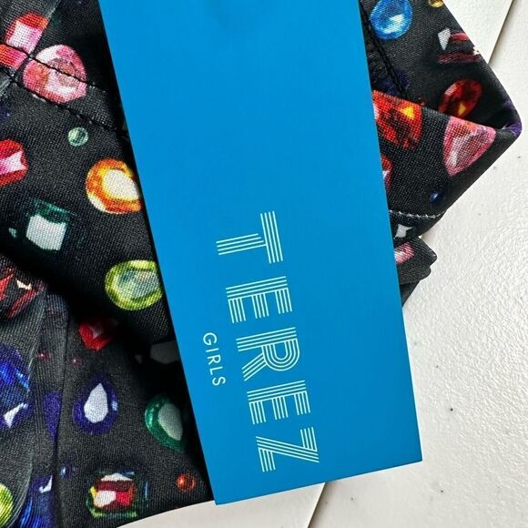 NWT Terez Child Girls Black Multi Color Jewel Print Leggings - Size 10/12 - Picture 4 of 5